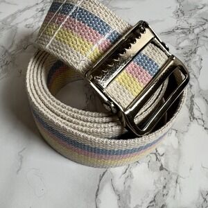 Woven Pastel Stripe Belt Natural Cotton 6X -Up To 64" Waist Gait Buckle USA Made